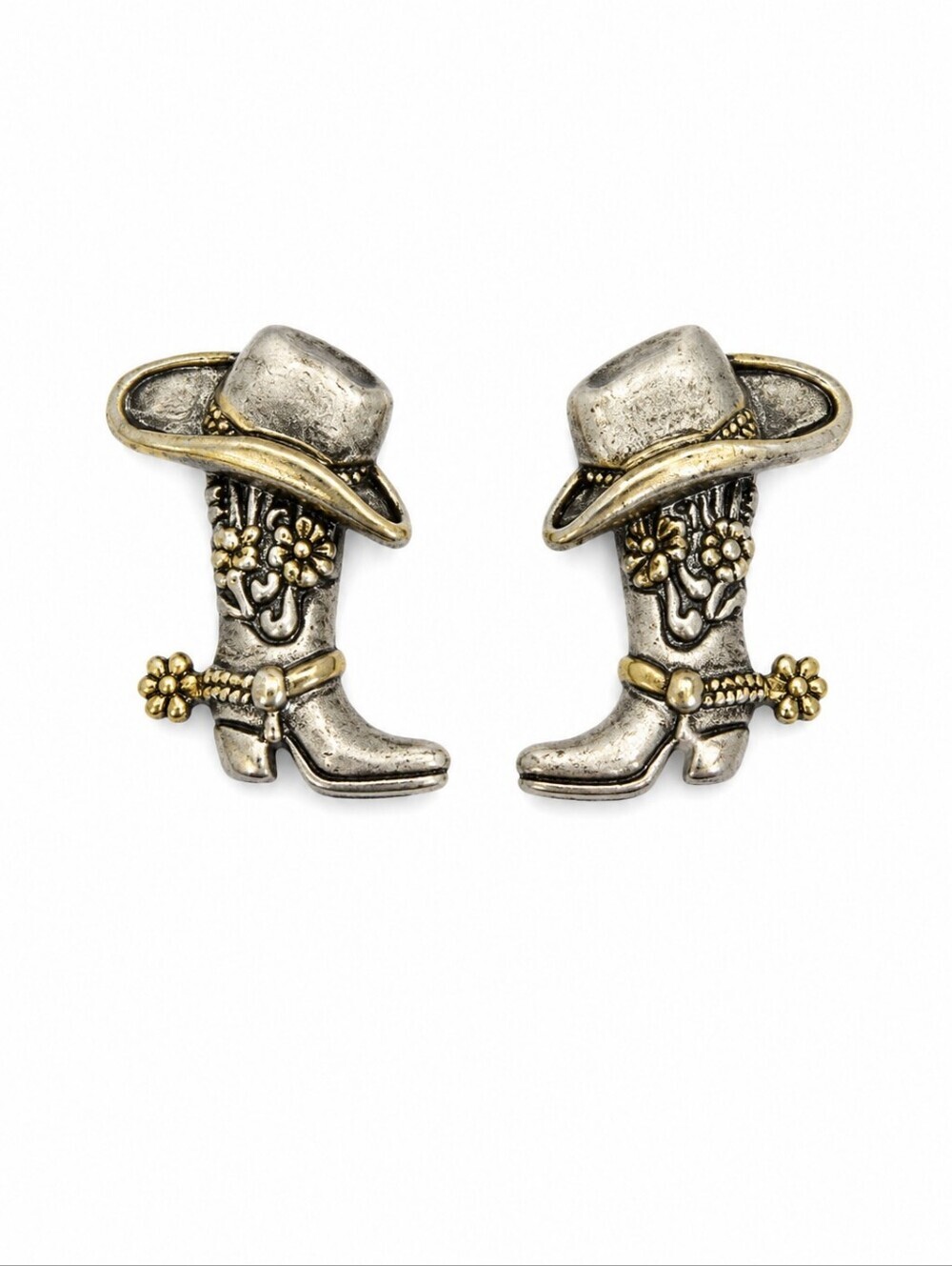 VTG MJ Western Cowgirl Rodeo Boot Spurs Hat Post Earrings Deadstock